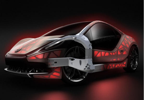 NextGen Spaceframe（次世代空間架構）技術范例可以對經過功能整合和仿生優化的車輛輕量化結構進行靈活地制造：關于如何才能將可變且極其靈活的、適用于根據負載級別設計的車身的生產理念轉變為現實這個問題，經過仿生優化、采用生成式混合制造方法制造的 Spaceframe（空間架構）設計為其展示出了新的前景。